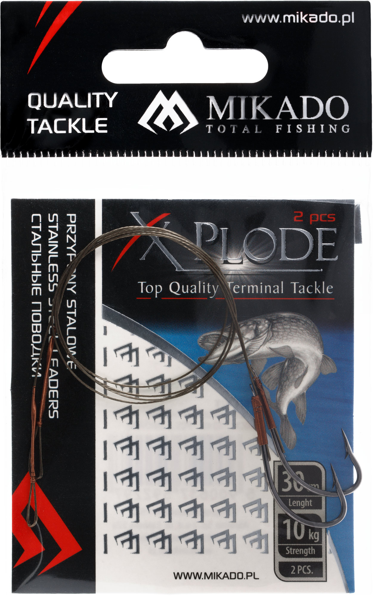 Mikado - Ocelové lanko s obratlíkem zbrojené háčkem 30cm/10kg #2/0 2ks hnědé 