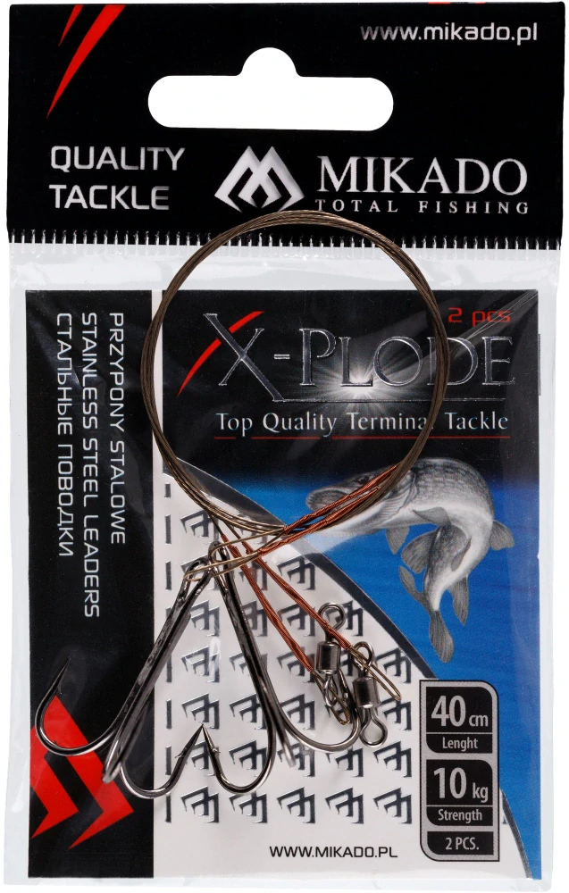 Mikado Ocelové lanko zbrojené trojháčkem 40cm/10kg - hnědá 2ks