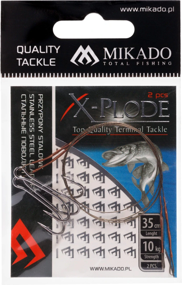 Mikado Ocelové lanko zbrojené dvojháčkem 35cm/10kg - hnědá 2ks