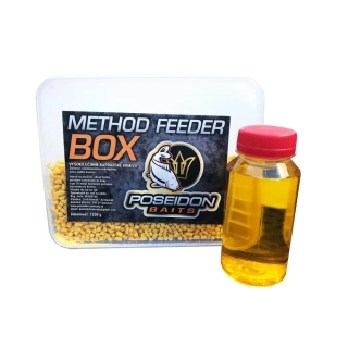 Poseidon Baits Method Feeder Box 1kg + booster - Sladká kukuřice